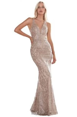 Formal Gowns Cinderella Divine - Sleeveless Beaded Lace Evening Gown HT074 - 1 Pc Champagne Gold In Size 10 Available