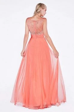 Cinderella Divine - Sleeveless Bedazzled Plunging V-neck A-line Dress Formal Gowns