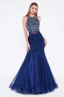Cinderella Divine - Sleeveless Faux Two-Piece Mermaid Evening Gown Formal Gowns