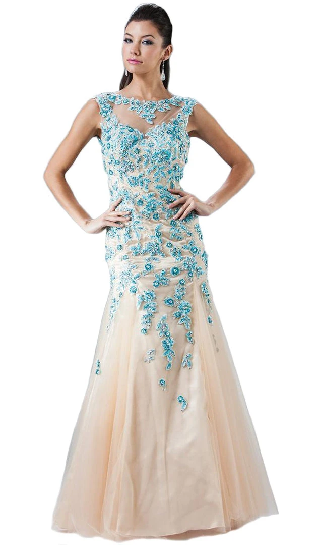 Formal Gowns Cinderella Divine - Sleeveless Floral Embellished Mermaid Evening Gown 3 Formal Gowns Cinderella Divine - Sleeveless Floral Embellished Mermaid Evening Gown