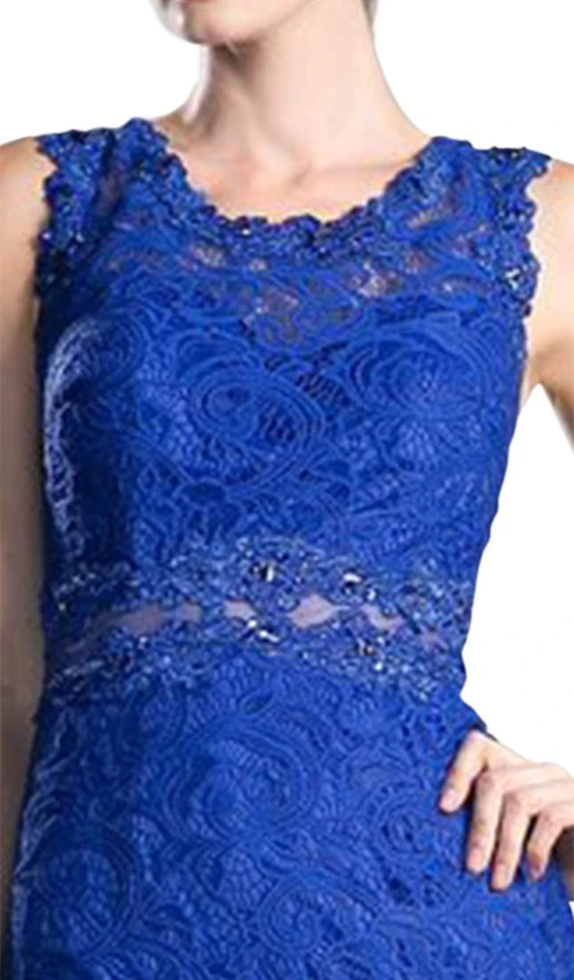 Cinderella Divine - Sleeveless Illusion Jewel Lace Sheath Fitted Cocktail Dress 10 Cinderella Divine - Sleeveless Illusion Jewel Lace Sheath Fitted Cocktail Dress