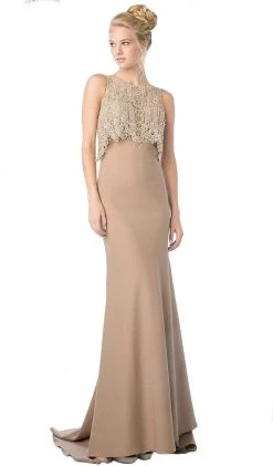 Formal Gowns Cinderella Divine - SL767 Sleeveless Lace Popover Fitted Evening Gown