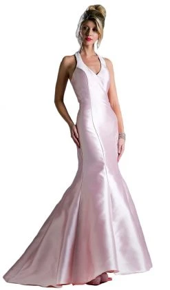 Cinderella Divine - Sleeveless Low V-Neck Satin Trumpet Evening Gown Formal Gowns