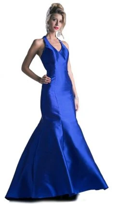Cinderella Divine - Sleeveless Low V-Neck Satin Trumpet Evening Gown Formal Gowns