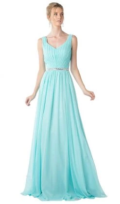 Formal Gowns Cinderella Divine - Sleeveless Pleated V-Neck Bodice A-Line Gown