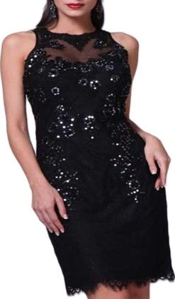 Cinderella Divine Sleeveless Sequined Lace Cocktail Dress - 1 Pc. Black In Size 12 Available