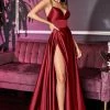 Cinderella Divine - Spaghetti Strap High Slit Prom Dress CJ523 - 1 Pc Burgundy In Size 20 Available Formal Gowns 1 Cinderella Divine - Spaghetti Strap High Slit Prom Dress CJ523 - 1 Pc Burgundy In Size 20 Available Formal Gowns