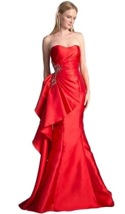 Cinderella Divine - Strapless Side Embellished Mermaid Evening Gown Formal Gowns