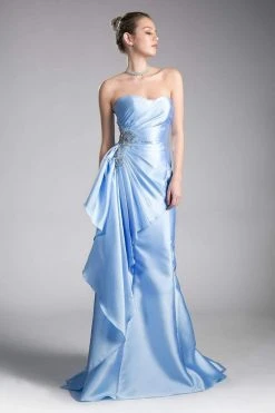 Cinderella Divine - Strapless Side Embellished Mermaid Evening Gown Formal Gowns