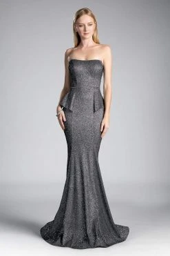 Cinderella Divine - Strapless Straight Neck Metallic Knit Dress Formal Gowns 12 Cinderella Divine - Strapless Straight Neck Metallic Knit Dress Formal Gowns