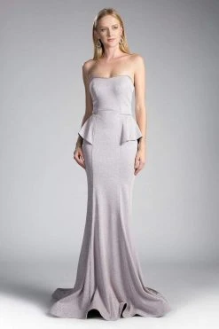 Cinderella Divine - Strapless Straight Neck Metallic Knit Dress Formal Gowns 13 Cinderella Divine - Strapless Straight Neck Metallic Knit Dress Formal Gowns