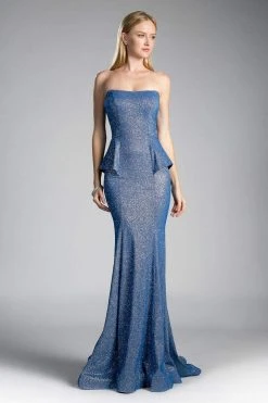 Cinderella Divine - Strapless Straight Neck Metallic Knit Dress Formal Gowns 14 Cinderella Divine - Strapless Straight Neck Metallic Knit Dress Formal Gowns