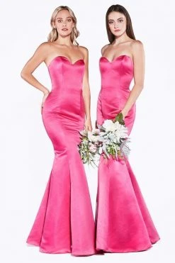 Formal Gowns Cinderella Divine - Strapless Sweetheart Neckline Satin Trumpet Gown 8792 - 1 Pc FuchsiaI Size 22 Available