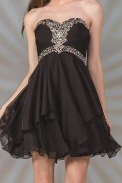 Cinderella Divine - Strapless Sweetheart Tiered Hem A-Line Cocktail Dress Cocktail Dresses