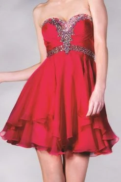 Cinderella Divine - Strapless Sweetheart Tiered Hem A-Line Cocktail Dress Cocktail Dresses