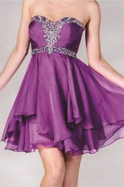 Cinderella Divine - Strapless Sweetheart Tiered Hem A-Line Cocktail Dress Cocktail Dresses