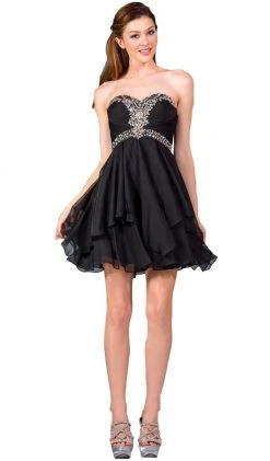 Cinderella Divine - Strapless Sweetheart Tiered Hem A-Line Cocktail Dress Cocktail Dresses