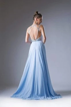 Formal Gowns Cinderella Divine - Strappy Beaded Plunging Chiffon Evening Dress