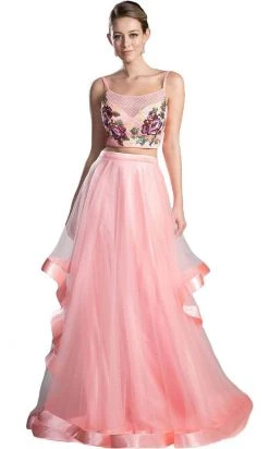 Formal Gowns Cinderella Divine - 11793 Two Piece Embroidered Tulle Evening Dress