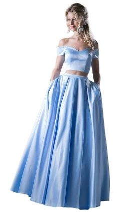 Cinderella Divine - Two Piece Off-Shoulder A-line Dress Formal Gowns