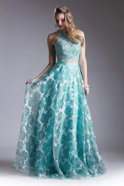 Formal Gowns Cinderella Divine - Two Piece Sequined Floral Printed A-line Gown 11 Formal Gowns Cinderella Divine - Two Piece Sequined Floral Printed A-line Gown