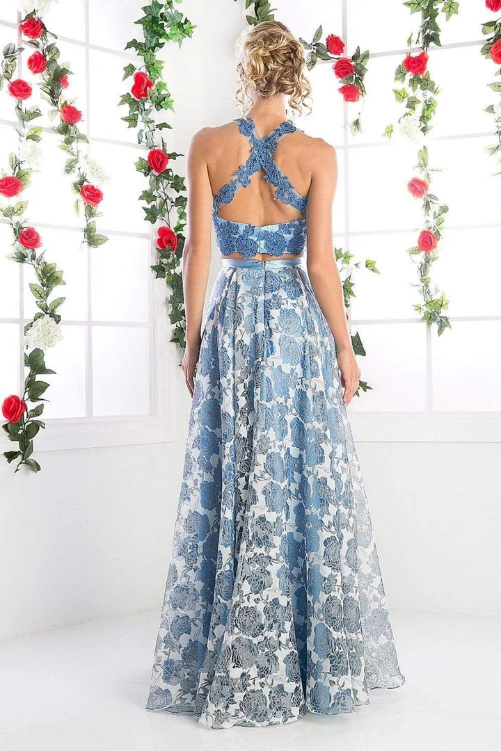 Formal Gowns Cinderella Divine - Two Piece Sequined Floral Printed A-line Gown 6 Formal Gowns Cinderella Divine - Two Piece Sequined Floral Printed A-line Gown
