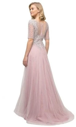 Cinderella Divine - U101 Beaded Lace Bateau A-line Dress With Train Formal Gowns