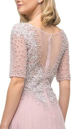 Cinderella Divine - U101 Beaded Lace Bateau A-line Dress With Train Formal Gowns