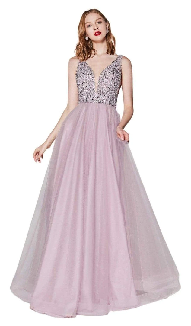 Cinderella Divine - U103 Beaded Plunging V-Neck A-Line Gown Formal Gowns 3 Cinderella Divine - U103 Beaded Plunging V-Neck A-Line Gown Formal Gowns