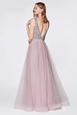 Cinderella Divine - U103 Beaded Plunging V-Neck A-Line Gown Formal Gowns 8 Cinderella Divine - U103 Beaded Plunging V-Neck A-Line Gown Formal Gowns