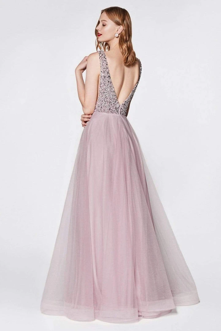 Cinderella Divine - U103 Beaded Plunging V-Neck A-Line Gown Formal Gowns 4 Cinderella Divine - U103 Beaded Plunging V-Neck A-Line Gown Formal Gowns
