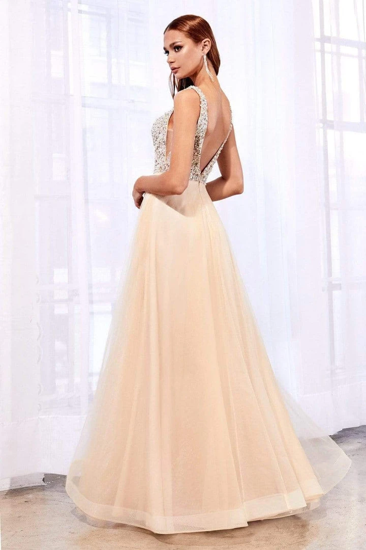 Cinderella Divine - U103 Beaded Plunging V-Neck A-Line Gown Formal Gowns 6 Cinderella Divine - U103 Beaded Plunging V-Neck A-Line Gown Formal Gowns