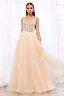 Cinderella Divine - U103 Beaded Plunging V-Neck A-Line Gown Formal Gowns 9 Cinderella Divine - U103 Beaded Plunging V-Neck A-Line Gown Formal Gowns