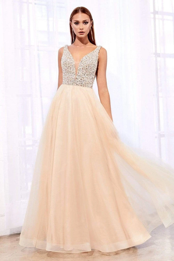 Cinderella Divine - U103 Beaded Plunging V-Neck A-Line Gown Formal Gowns 5 Cinderella Divine - U103 Beaded Plunging V-Neck A-Line Gown Formal Gowns