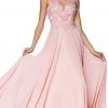 Cinderella Divine - UJ0123 Long Beaded Lace Chiffon A-Line Dress Formal Gowns
