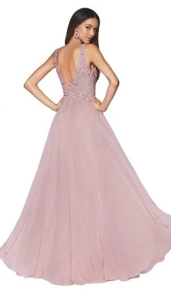 Cinderella Divine - UJ0123 Long Beaded Lace Chiffon A-Line Dress Formal Gowns
