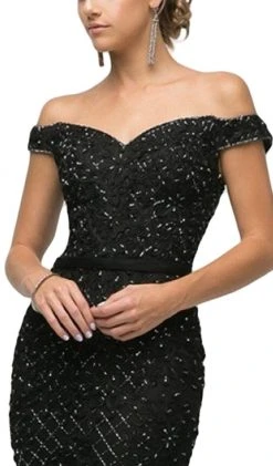 Formal Gowns Cinderella Divine - UK012 Off Shoulder Beaded Lace Ornate Sheath Gown