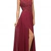 Cinderella Divine - UL035 Beaded Lace Bodice Scallop Cap Sleeve Chiffon Gown - 1 Pc Burgundy In Size M Available Formal Gowns