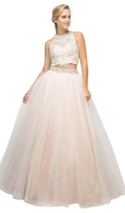 Cinderella Divine - UM078 Appliqued Crisscross Strapped Two-Piece Gown Formal Gowns