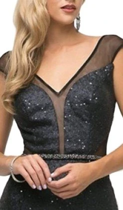 Cinderella Divine - UR138 Beaded Lace V-neck Trumpet Dress