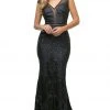 Cinderella Divine - UR138 Beaded Lace V-neck Trumpet Dress