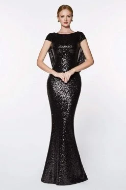 Cinderella Divine - UV003 Allover Sequin Gown Back Mermaid Gown Formal Gowns