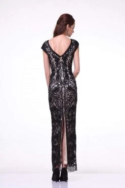 Cinderella Divine - 1937 V-neck Lace Overlay Sheath Evening Gown