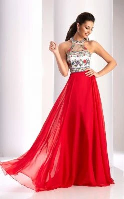 Clarisse - 3052 Embroidered Halter A-line Dress Formal Gowns