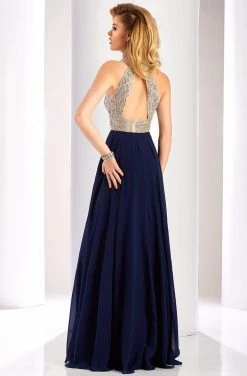 Clarisse - 3087 Geo-Embellished Halter Cutout Gown
