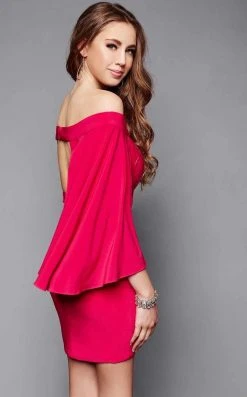 Clarisse - 3355 Cape Sleeved Off-Shoulder Dress