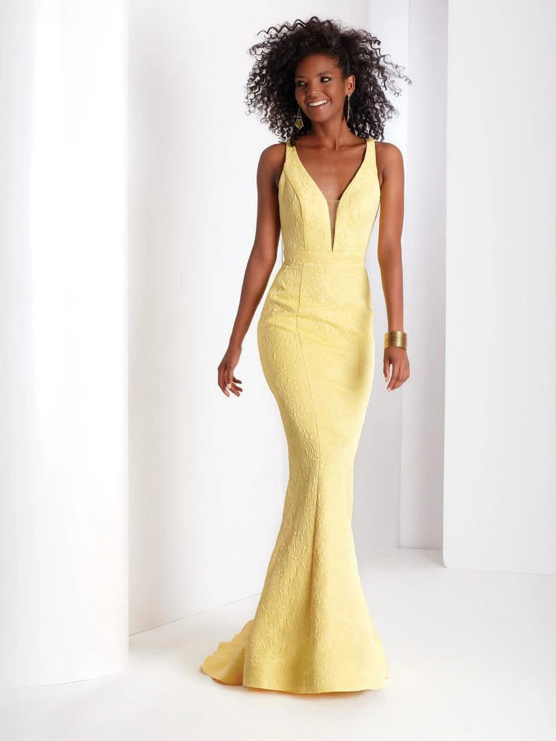 Formal Gowns Clarisse - 3416 Plunging Brocade Mermaid Gown 3 Formal Gowns Clarisse - 3416 Plunging Brocade Mermaid Gown