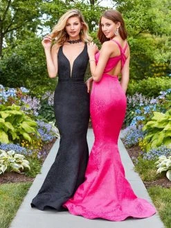 Formal Gowns Clarisse - 3416 Plunging Brocade Mermaid Gown 5 Formal Gowns Clarisse - 3416 Plunging Brocade Mermaid Gown