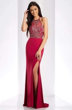 Clarisse - 3513 Beaded Halter Sheath Dress