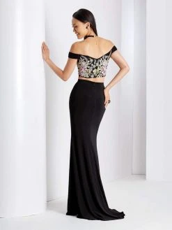 Clarisse - 3556 Off Shoulder Floral Two Piece Dress